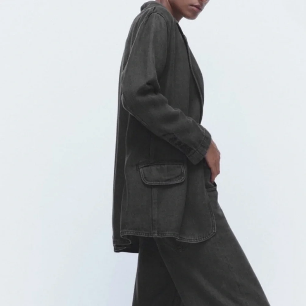 Zara Alexa Charcoal Denim Blazer